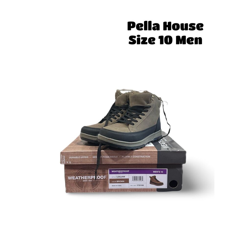 Weatherproof Men's Slope Boots Lace-Up Memory Foam Landon Brown Size 10